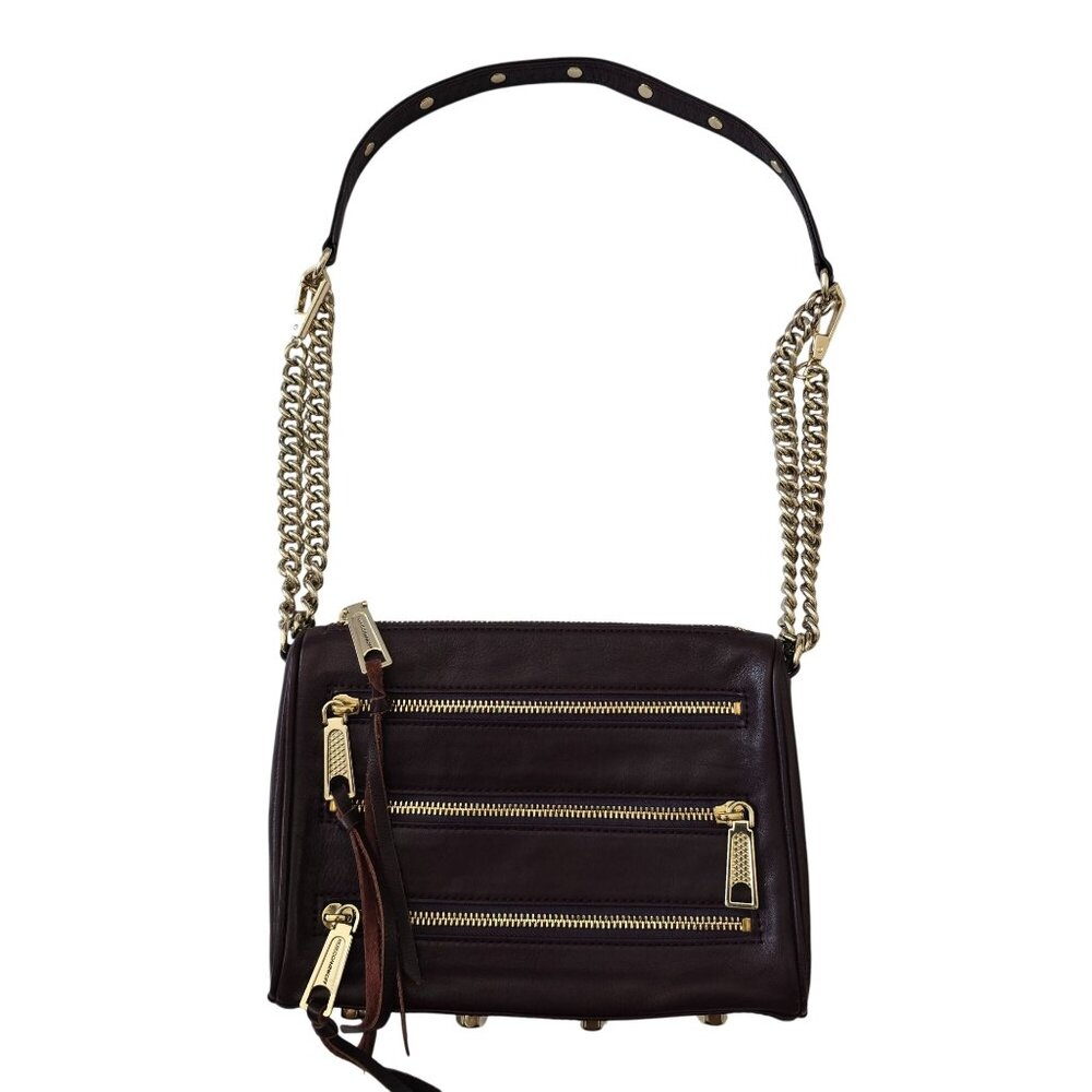 Rebecca Minkoff Maroon Leather Crossbody Bag Gold Chain Strap Zipper FLAW